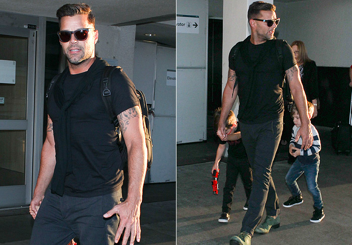 Ricky Martin chega a Los Angeles com seus gêmeos Matteo e Valentino