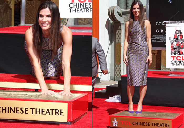 Sandra Bullock deixa sua marca na calçada do Chinese Theatre de Hollywood