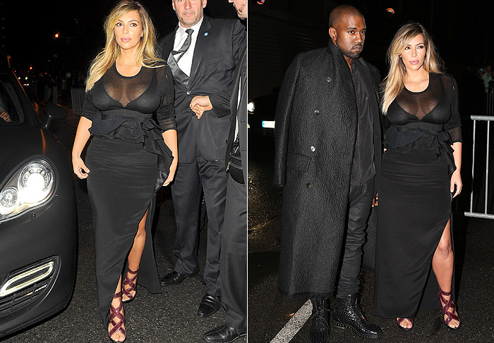 Kim Kardashian usa decote com transparência na Semana da Moda de Paris