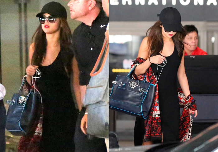Toda de preto, Selena Gomez esbanja sensualidade em aeroporto