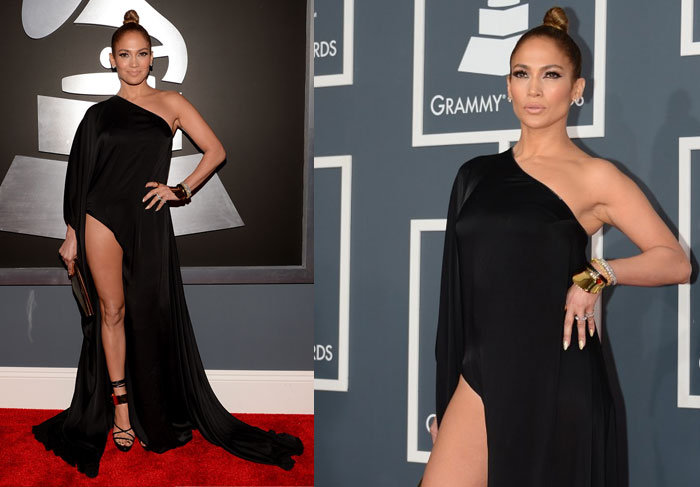 Look das famosas: Jennifer Lopez arrasando no Grammy 2013, num modelo Anthony Vaccarello 