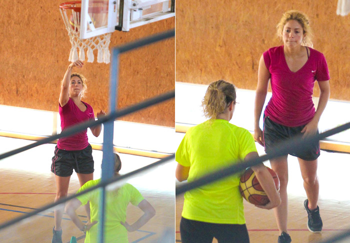 Shakira domina a bola na quadra de basquete, em Barcelona
