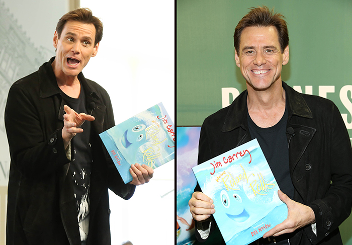 Jim Carrey autografa seu livro infantil em Nova York