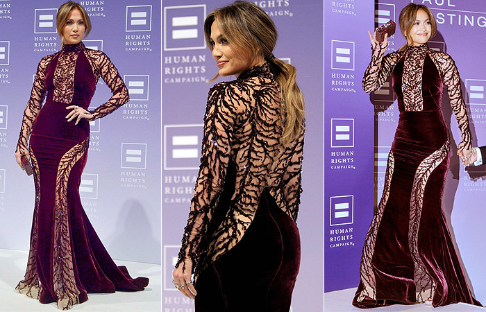 Jennifer Lopez usa vestido estranho em jantar assistencial