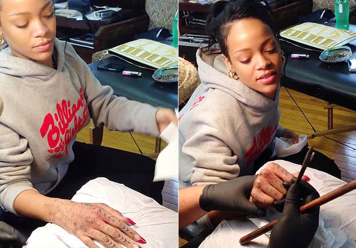 Veja o passo a passo da estranha tatuagem de Rihanna na mão