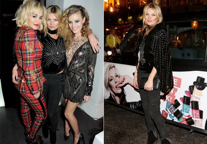 Kate Moss e Rita Ora dão selinho durante evento em Londres