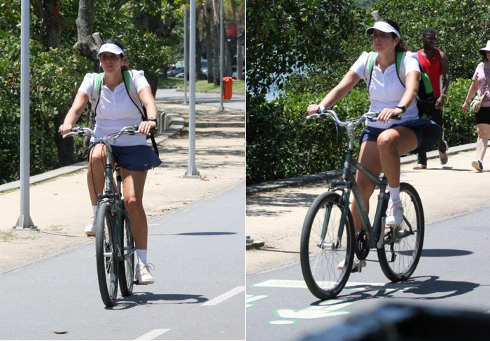 Malu Mader vai à aula pedalando pela Lagoa