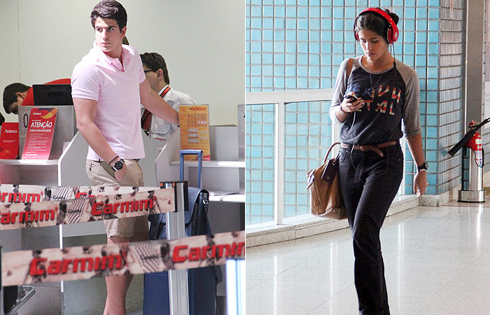 Enzo Celulari e Antônia Morais embarcam estilosos em aeroporto carioca