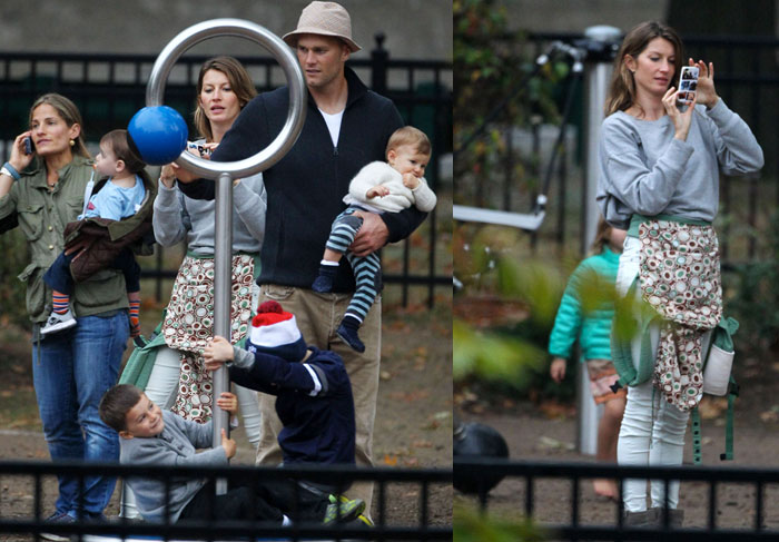 Gisele Bundchen e Tom Brady curtem passeio no parque, com os filhos