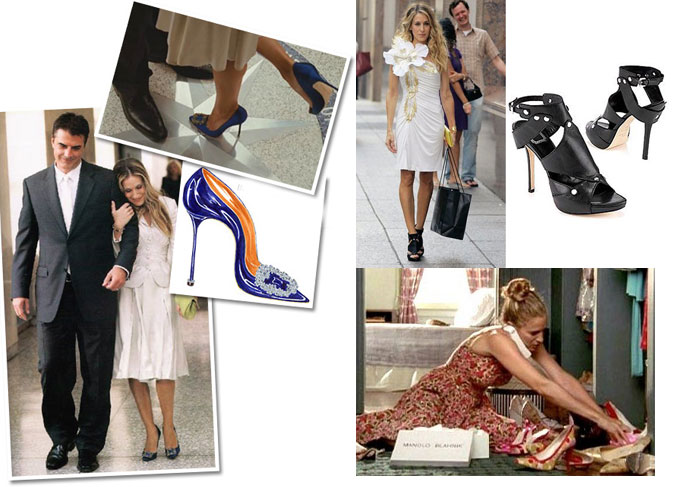 Em Sex and the City, Carrie Bradshaw, vivido por Sarah Jessica Parker, é uma shoeholic que dá a vida por um novo par de sapatos. Seu estilista preferido é o espanhol Manolo Blahnik. 