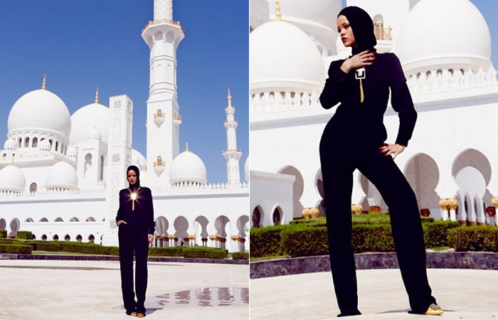 Com traje árabe, Rihanna visita pontos turísticos de Abu Dhabi