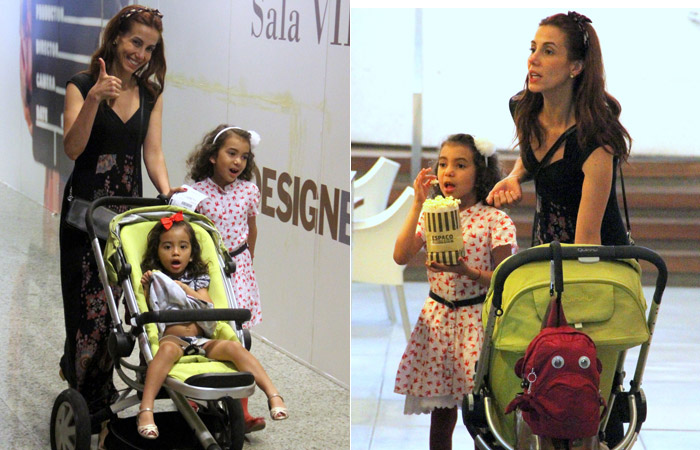 Tânia Khalill passeia com as filhas em shopping no Rio