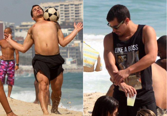 Thiago Martins bate bola em praia do Rio de Janeiro