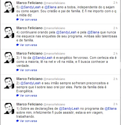 Sandy critica Feliciano, que responde: “Ela é como a maioria e não busca a verdade”