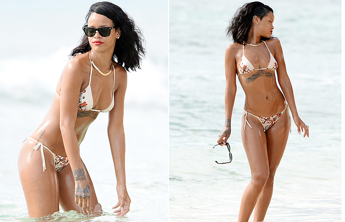 Rihanna curte praia e anda de jet-sky em Barbados