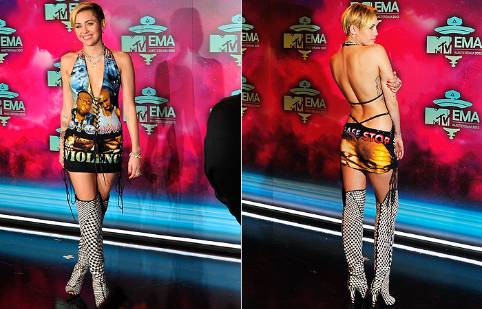 Miley Cyrus ousa no visual para o tapete vermelho do Europe Music Awards