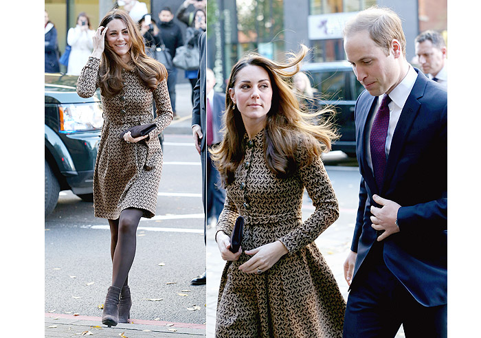 Elegante, Kate Middleton visita instituição com o Príncipe William