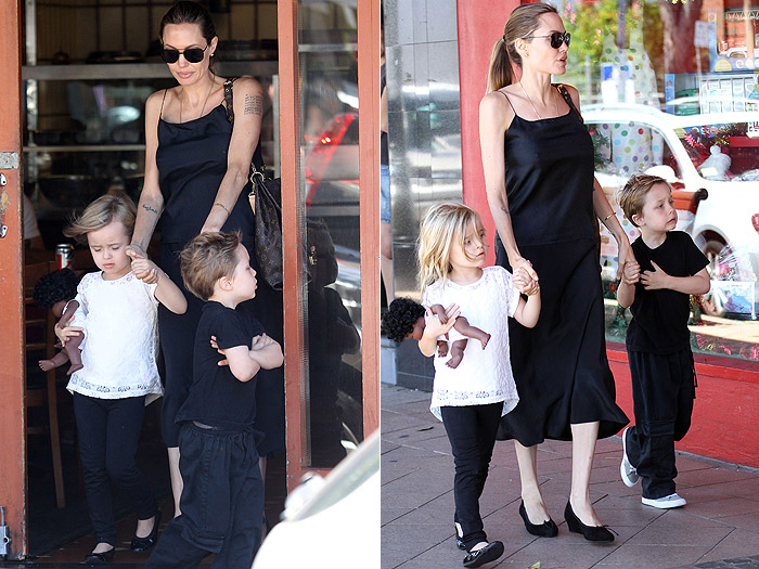 Angelina Jolie passeia com os gêmeos pela Austrália