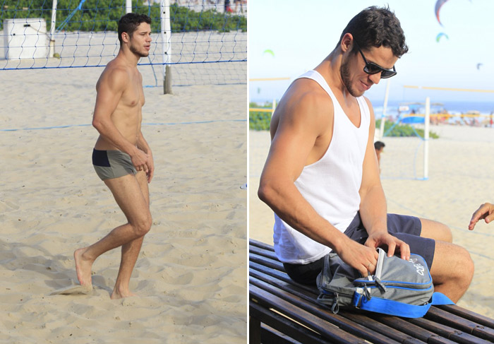 José Loreto exibe boa forma física na Praia do Pepê