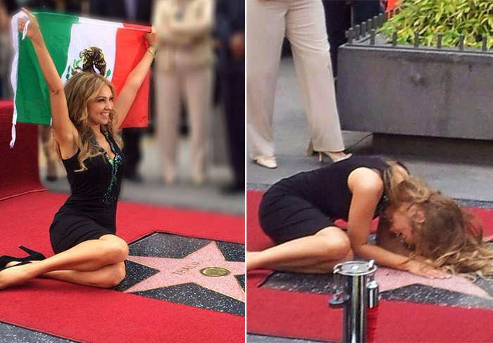 Estrela de Thalía em Hollywood está perto da de Carmen Miranda 