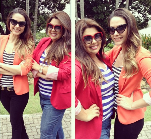 Fabiana Karla e Fernanda Machado usam roupas quase idênticas