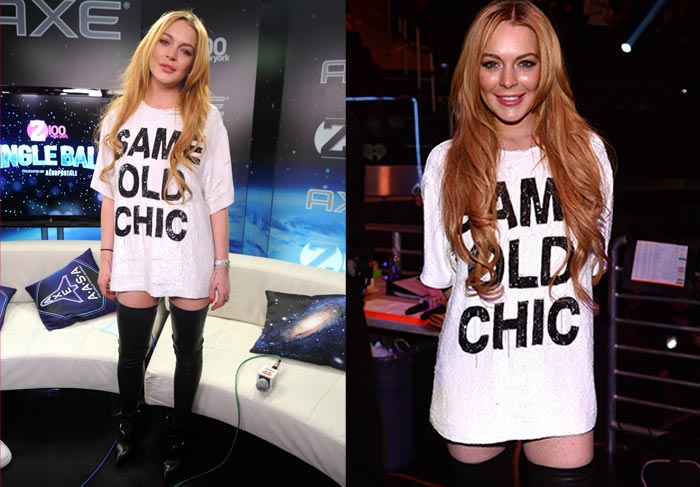 Lindsay Lohan usa figurino comportado durante show em Nova York