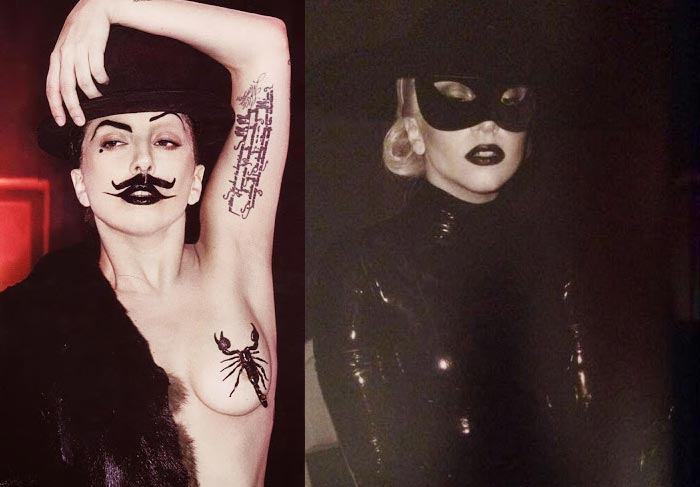 Lady Gaga posa nua e com bigodes, em revista