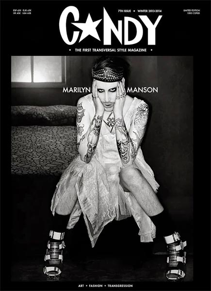 Marilyn Manson de vestido e salto alto na capa da revista Candy