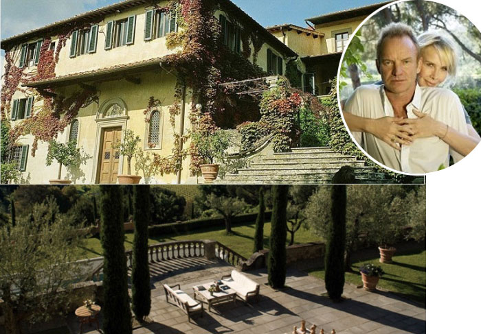 Luxo total, se hospedar na Villa Il Palácio, que pertence a Sting e sua mulher, Trudie Styler. A propriedade está localizada em Figline Valdarno, uma pequena cidade ao sul de Florença, no Centro da Itália. 