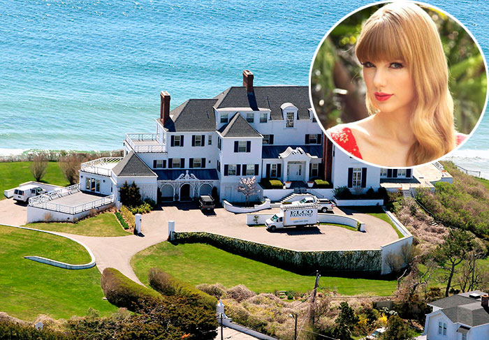  Esta casa de praia de Taylor Swift mais parece um castelo e está localizada em Rhode Island. Ela pagou cerca de R$ 33 milhões pela propriedade que tem 11 mil metros quadrados com direito a piscina e uma vista linda. A área construída ocupa cinco hectares dos 11 mil metros quadrados.