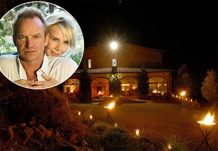 Luxo total, se hospedar na Villa Il Palácio, que pertence a Sting e sua mulher, Trudie Styler. A propriedade está localizada em Figline Valdarno, uma pequena cidade ao sul de Florença, no Centro da Itália. -