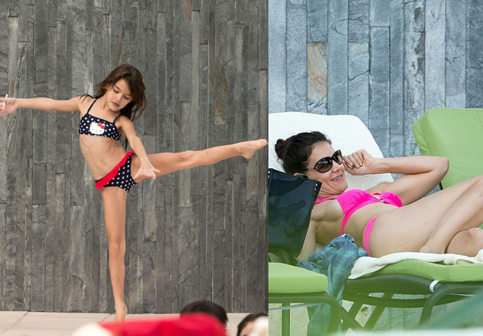 Katie Holmes e Suri Cruise se divertem na piscina, em Miami