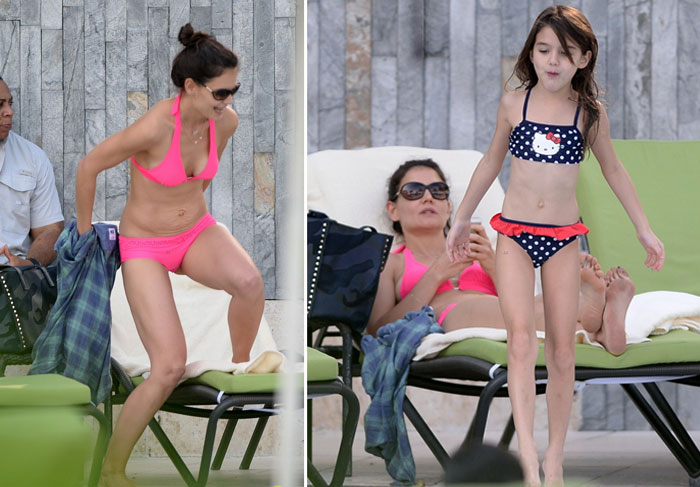 Katie Holmes e Suri Cruise se divertem na piscina, em Miami