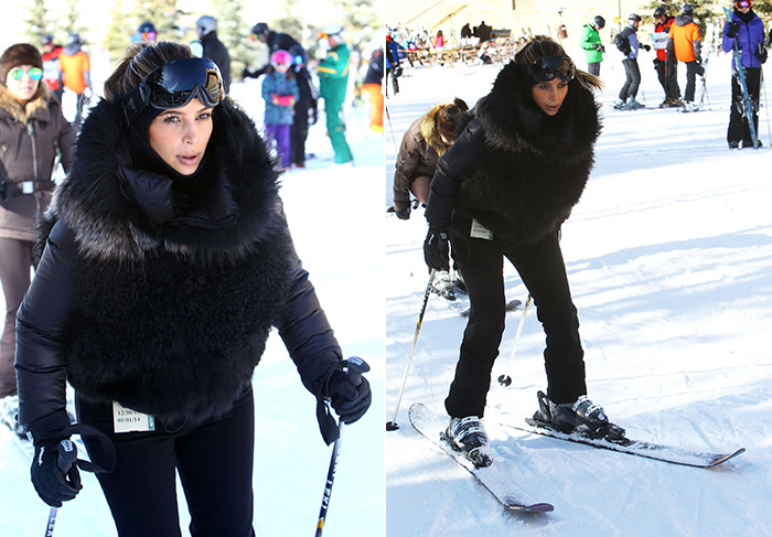 Kim Kardashian esquia em estação em meio a neve dos EUA