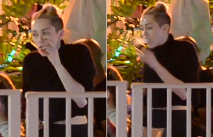 Miley Cyrus fuma cigarro suspeito durante festa de Miami