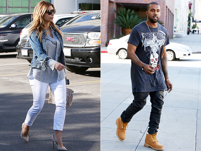 Kim Kardashian e Kanye West são clicados saindo de sua casa