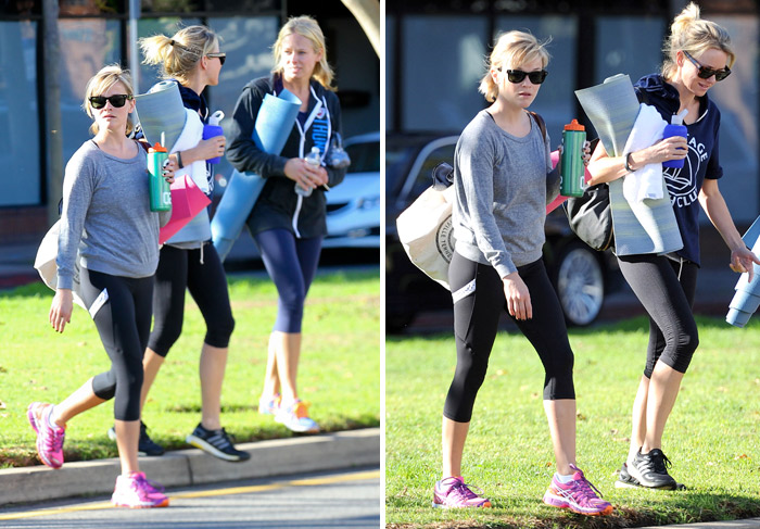 Reese Whiterspoon e Naomi Watts fazem yoga juntas