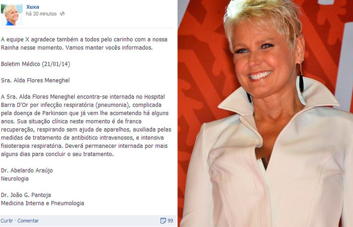 Mãe de Xuxa é internada por complicações de Pneumonia