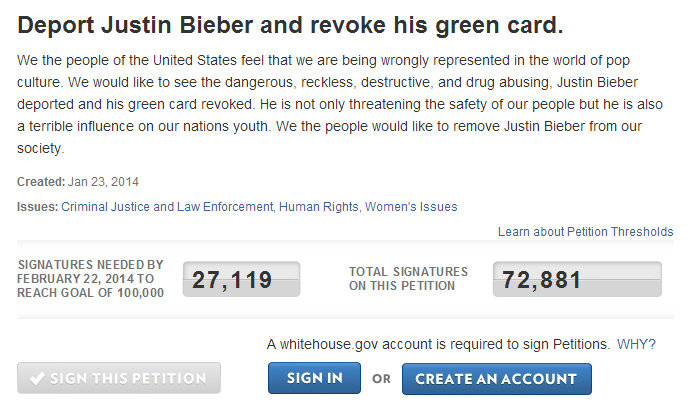 Petição por deportação de Justin Bieber ultrapassa 70 mil assinaturas