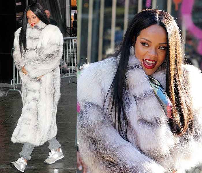Após ensaio com pouca roupa no Rio, Rihanna encara o frio de NY