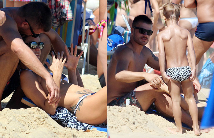 Fernanda Lima e Rodrigo Hilbert levam os filhos para a praia