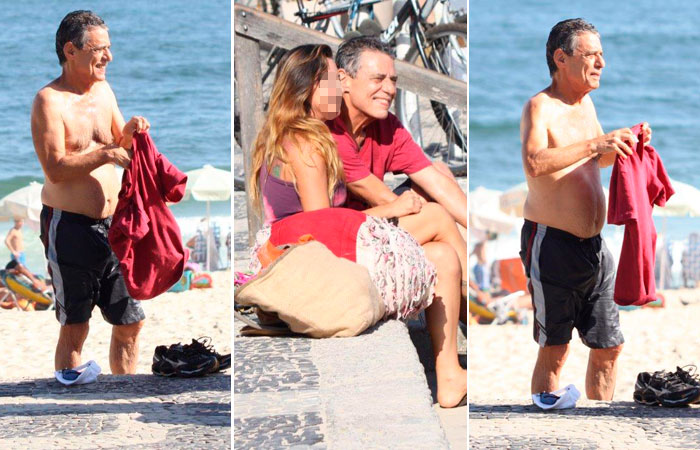 Chico Buarque tira foto com fãs na praia do Leblon