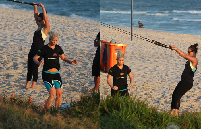 Samara Felippo malha na praia na companhia de Camila Rodrigues