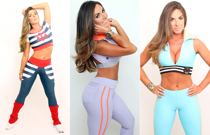 Nicole Bahls posa para marca de fitness e deixa o corpo em evidência