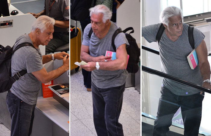 Antonio Fagundes e Luiza Brunet embarcam no aeroporto Santos Dumont