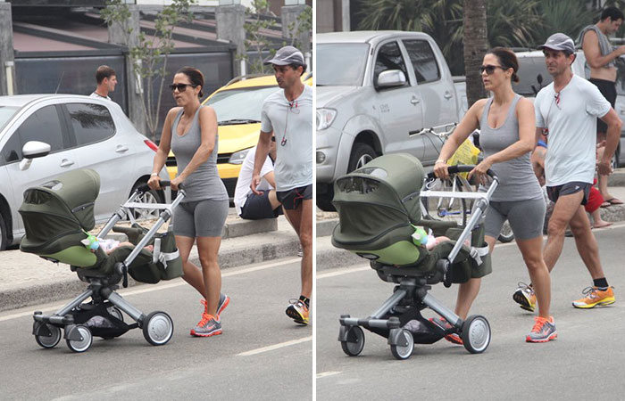 Guilhermina Guinle passeia com o marido e a filha pelas ruas do Leblon