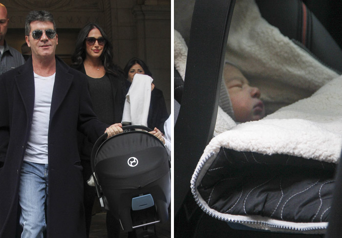 Simon Cowell deixa maternidade com o filho e a amada