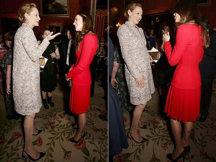 Kate Middleton recepciona Uma Thurman no Palácio de Buckingham