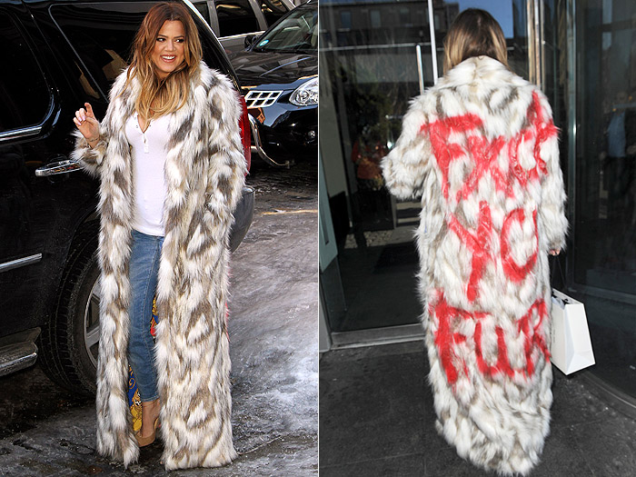 Khloe Kardashian protesta contra o uso de pele animal