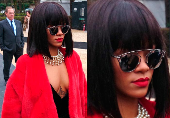  Rihanna se veste de preto e vermelho para ver Christian Dior